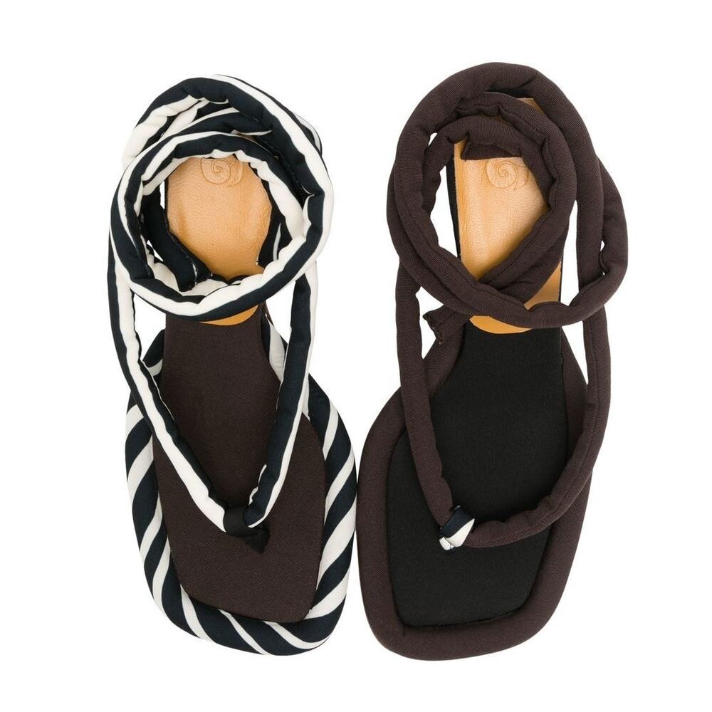 Ugo Paulon 100 Gibbs Thong Sandals Black / Brown Stripe BBW Sz 35 Handmade $550 - Picture 2 of 14